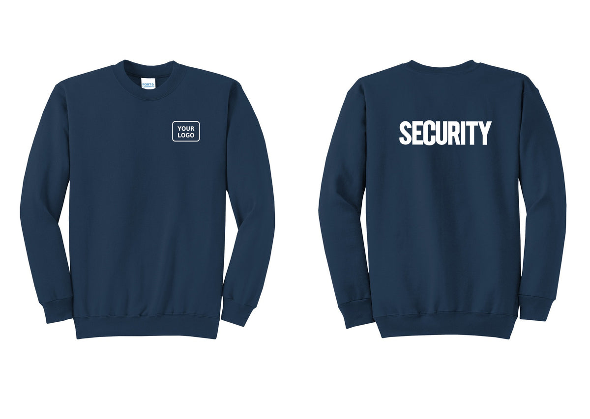 NYC Factory Men's Custom Logo Security Cotton Fleece Crewneck Sweatshirt - Your Logo + Back - Navy