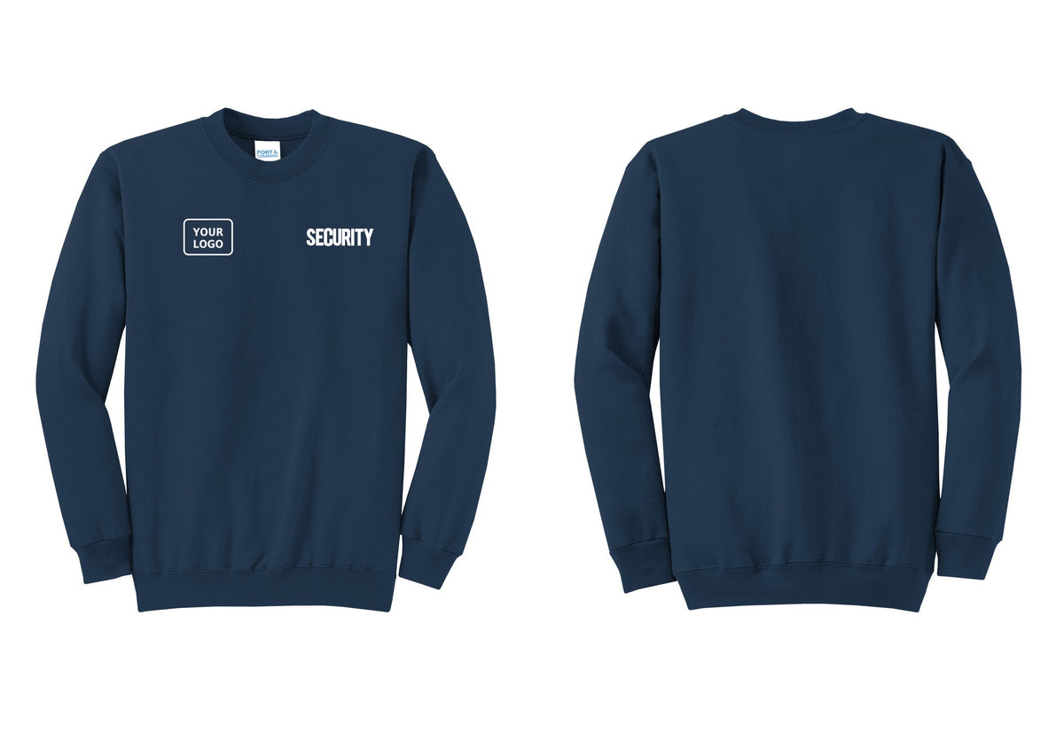 NYC Factory Men's Custom Logo Security Cotton Fleece Crewneck Sweatshirt - SECURITY + Your Logo - Navy