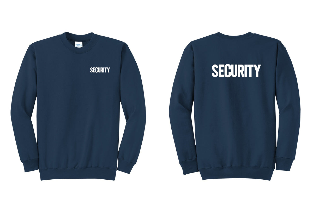 NYC Factory Men's Security Cotton Fleece Crewneck Sweatshirt - Chest + Back - Navy