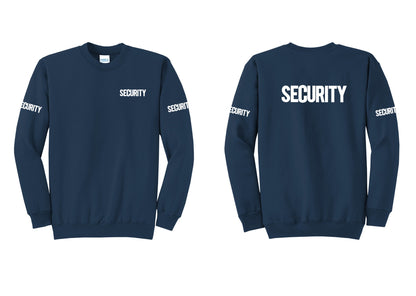 NYC Factory Men's Security Cotton Fleece Crewneck Sweatshirt - Chest + Back + Security Sleeves - Navy