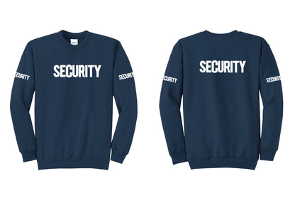 NYC Factory Men's Security Cotton Fleece Crewneck Sweatshirt - Front + Back + Security Sleeves - Navy