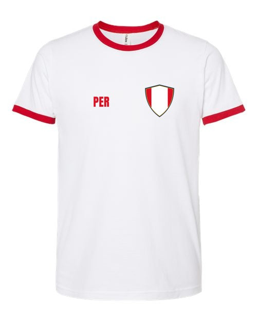 Peru Soccer Ringer Tee — Retro National Crest | NYC Factory