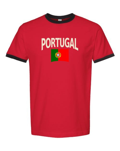 Portugal Soccer Ringer Tee 2026 — Classic Name & Flag | NYC Factory - red_black