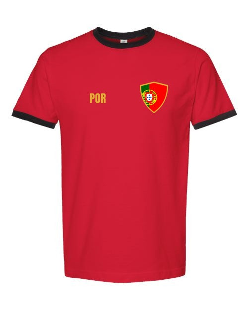 Portugal Soccer Ringer Tee 2026 — Retro National Crest | NYC Factory