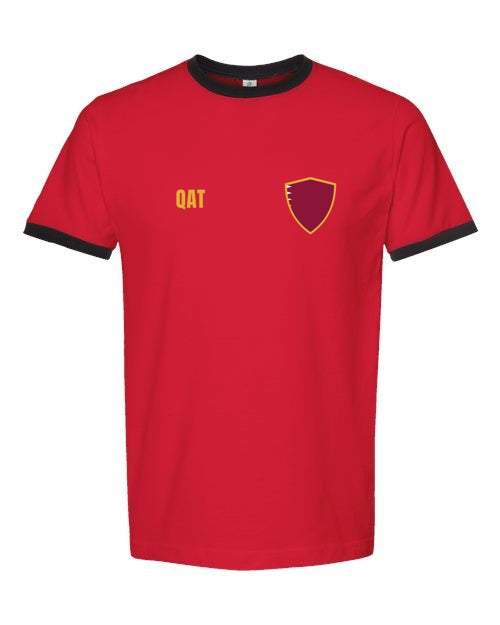 Qatar Soccer Ringer Tee 2026 — Retro National Crest | NYC Factory