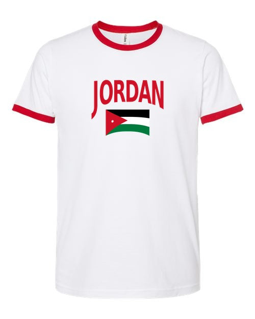 Jordan Soccer Ringer Tee 2026 — Classic Name & Flag | NYC Factory