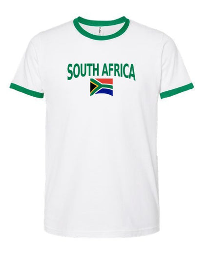 South Africa Soccer Ringer Tee 2026 — Classic Name & Flag | NYC Factory - NYC Factory