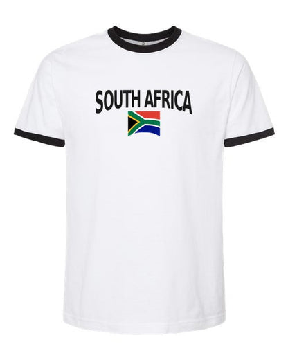 South Africa Soccer Ringer Tee 2026 — Classic Name & Flag | NYC Factory - NYC Factory
