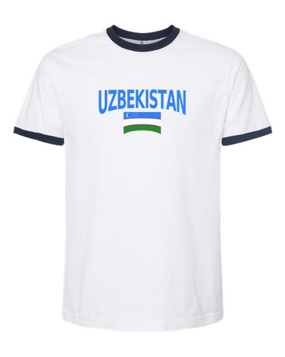 Uzbekistan Soccer Ringer Tee 2026 — Classic Name & Flag | NYC Factory