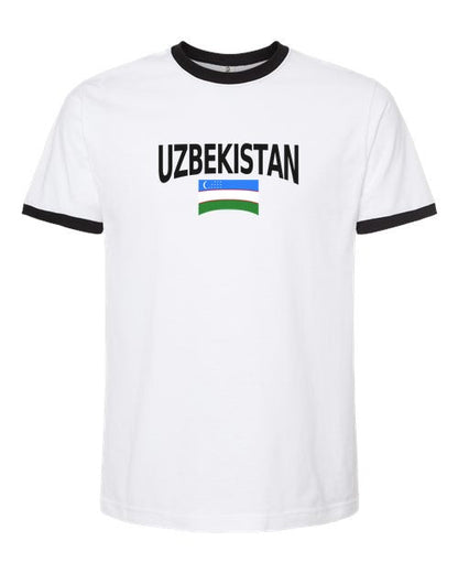 Uzbekistan Soccer Ringer Tee 2026 — Classic Name & Flag | NYC Factory