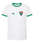 South Africa Soccer Ringer Tee 2026 — Retro National Crest — White/Green | NYC Factory