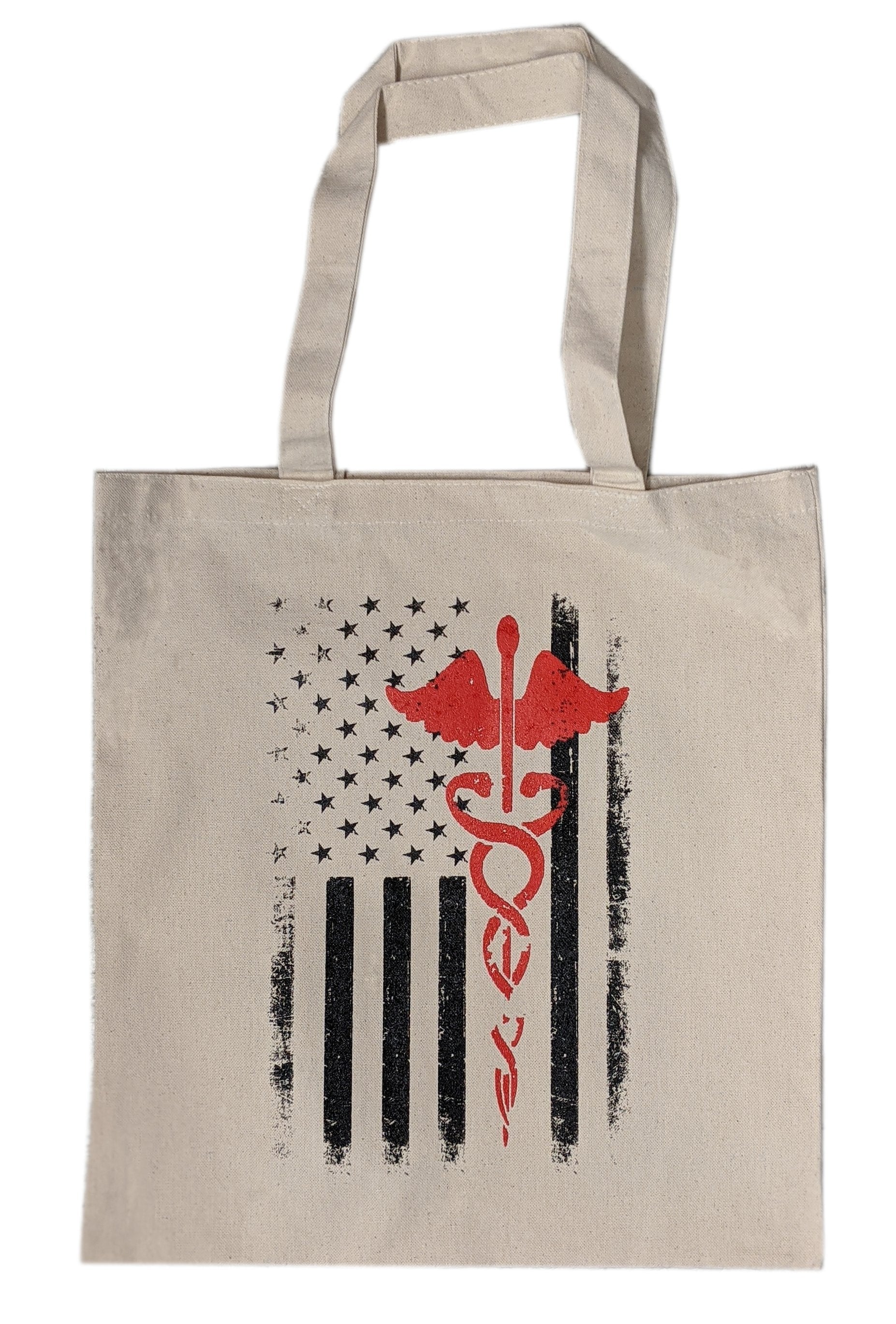 Red Line Tote Bag Cotton Canvas EMT Nurses