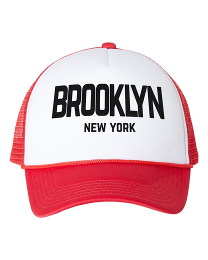 Brooklyn New York Retro Design Trucker Baseball Hat White/Red