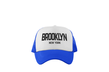 Brooklyn New York Retro Design Trucker Baseball Hat White/Royal