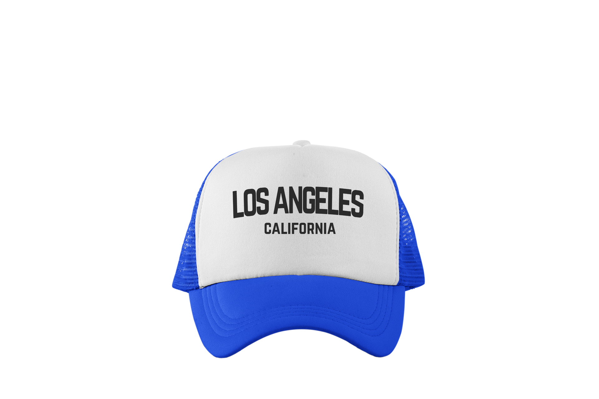 Los Angeles California Retro Black Design Trucker Baseball Hat White/Royal