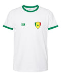 Senegal Soccer Ringer Tee 2026 — Retro National Crest — White/Green | NYC Factory