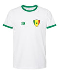Senegal Soccer Ringer Tee 2026 — Retro National Crest — White/Green | NYC Factory