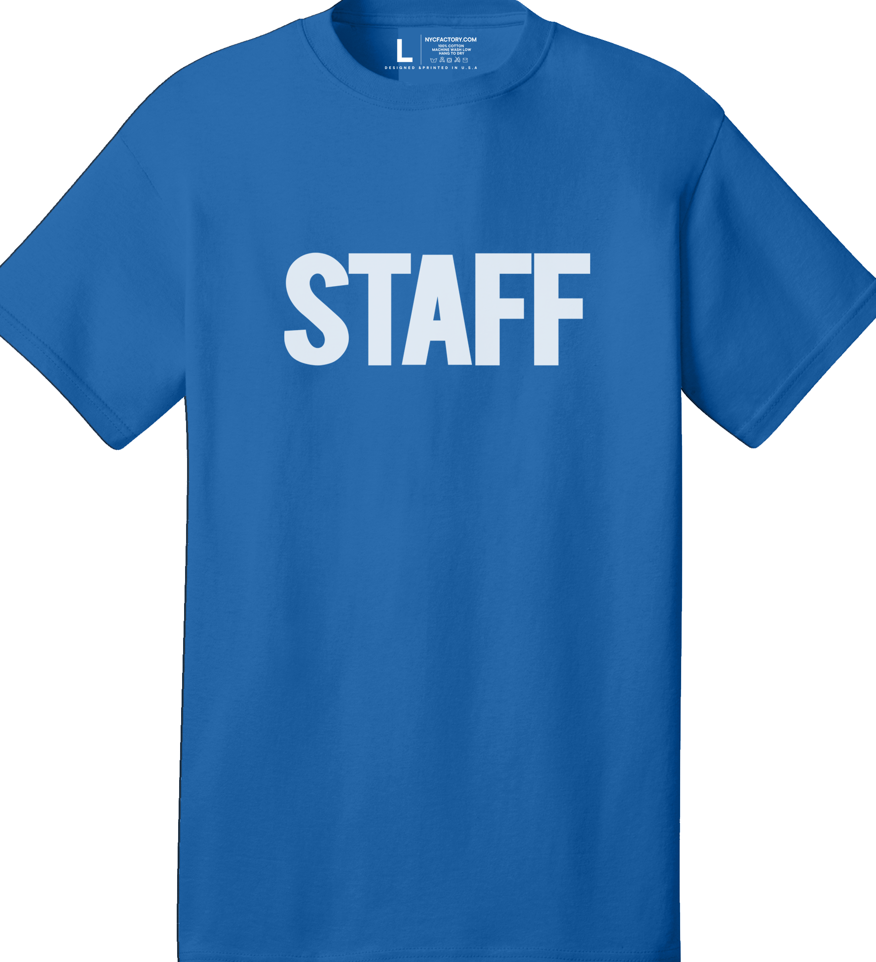 Men's Staff T-Shirt Royal Blue & White Screen Print - NYC Factory