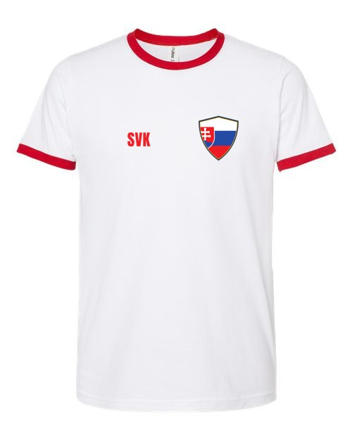 Slovakia Soccer Ringer Tee — Retro National Crest | NYC Factory
