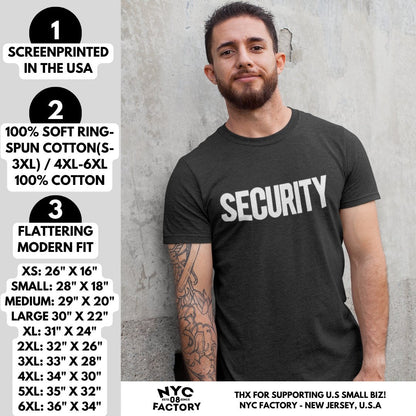 Security T-Shirt Front Back Print Men's Tee (Solid Design, Black / White)