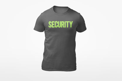 Security T-Shirt Front Back Print Men's Tee (Solid Design, Charcoal / Neon)