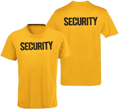 Security T-Shirt Front Back Print Men's Tee (Solid Design, Gold / Black)