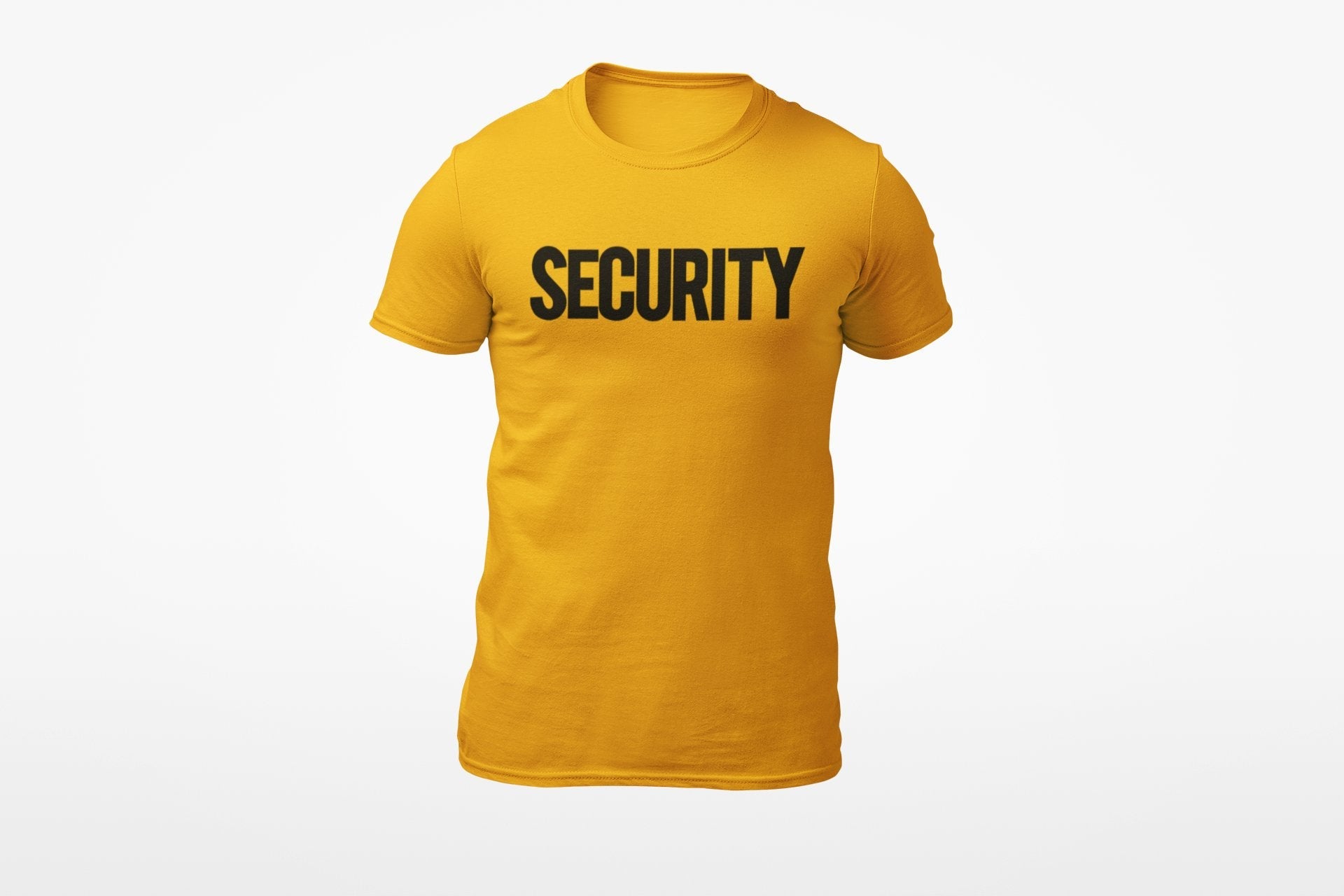 Security T-Shirt Front Back Print Men's Tee (Solid Design, Gold / Black)