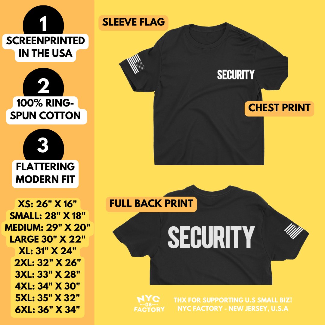 Security T-Shirt Front Back Print Men's Tee Staff Event Uniform Bouncer Screen Printed