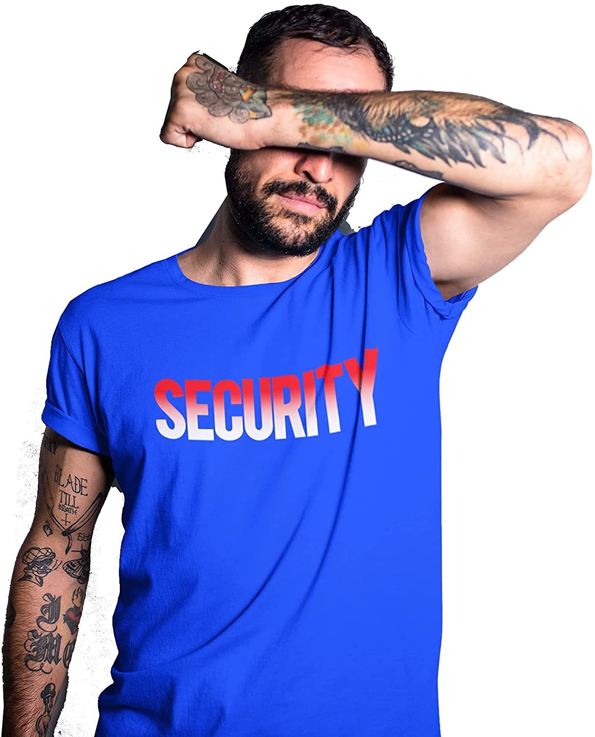 Security T-Shirt Front Back Print Men's Tee (USA Design, Blue / Red & White)