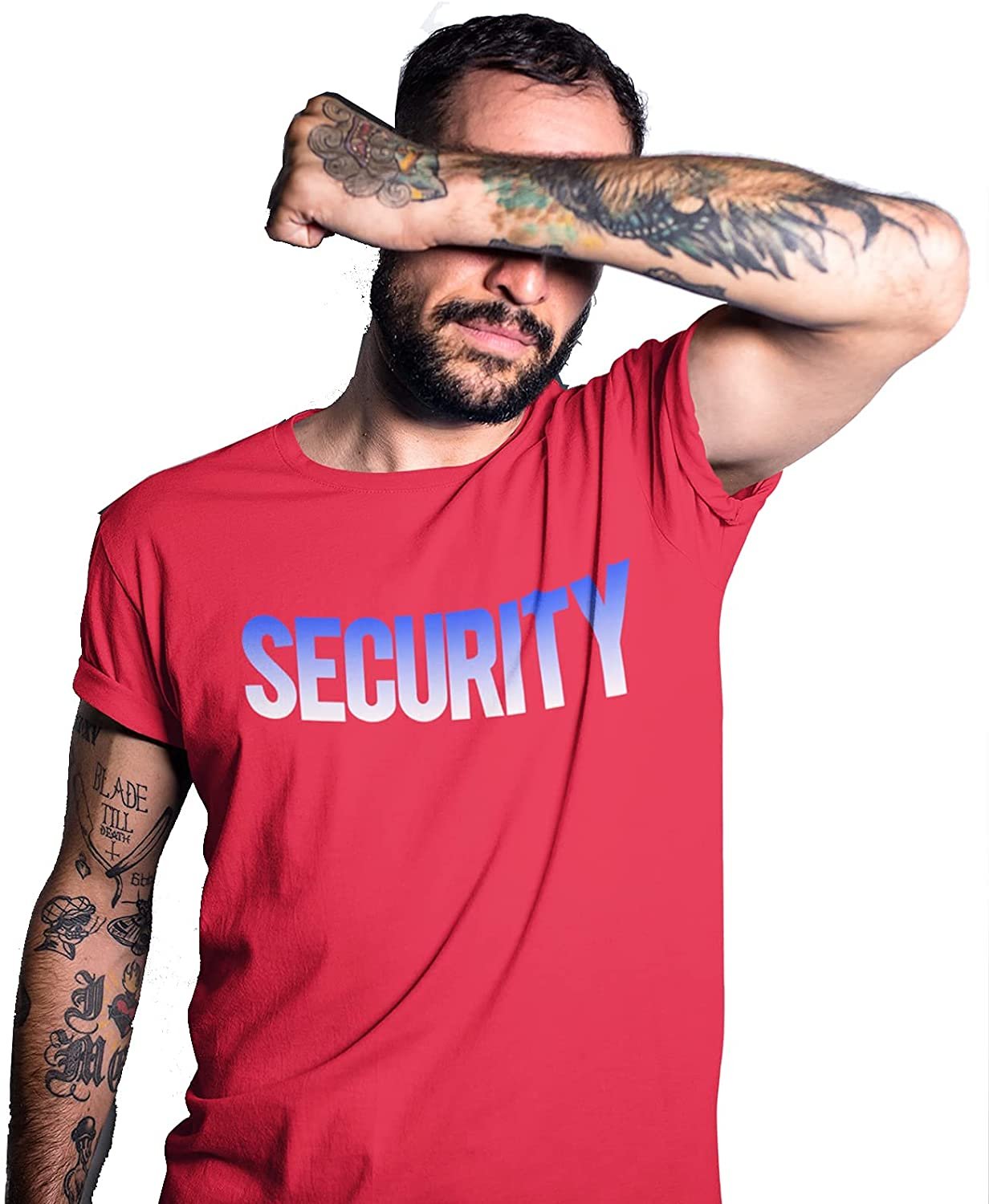 Security T-Shirt Front Back Print Men's Tee (USA Design, Red / White & Blue)