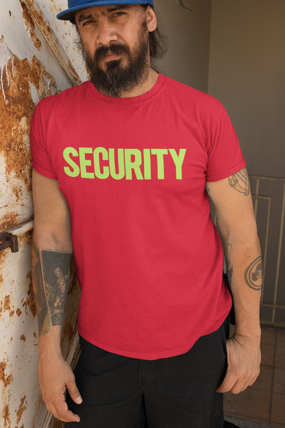 Security T-Shirt Front Back Screen Print (Red & Neon)