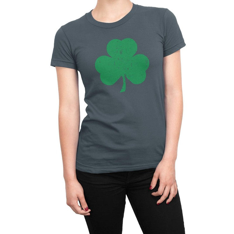 Shamrock Ladies Tee (Big Distressed Design, Charcoal & Green)