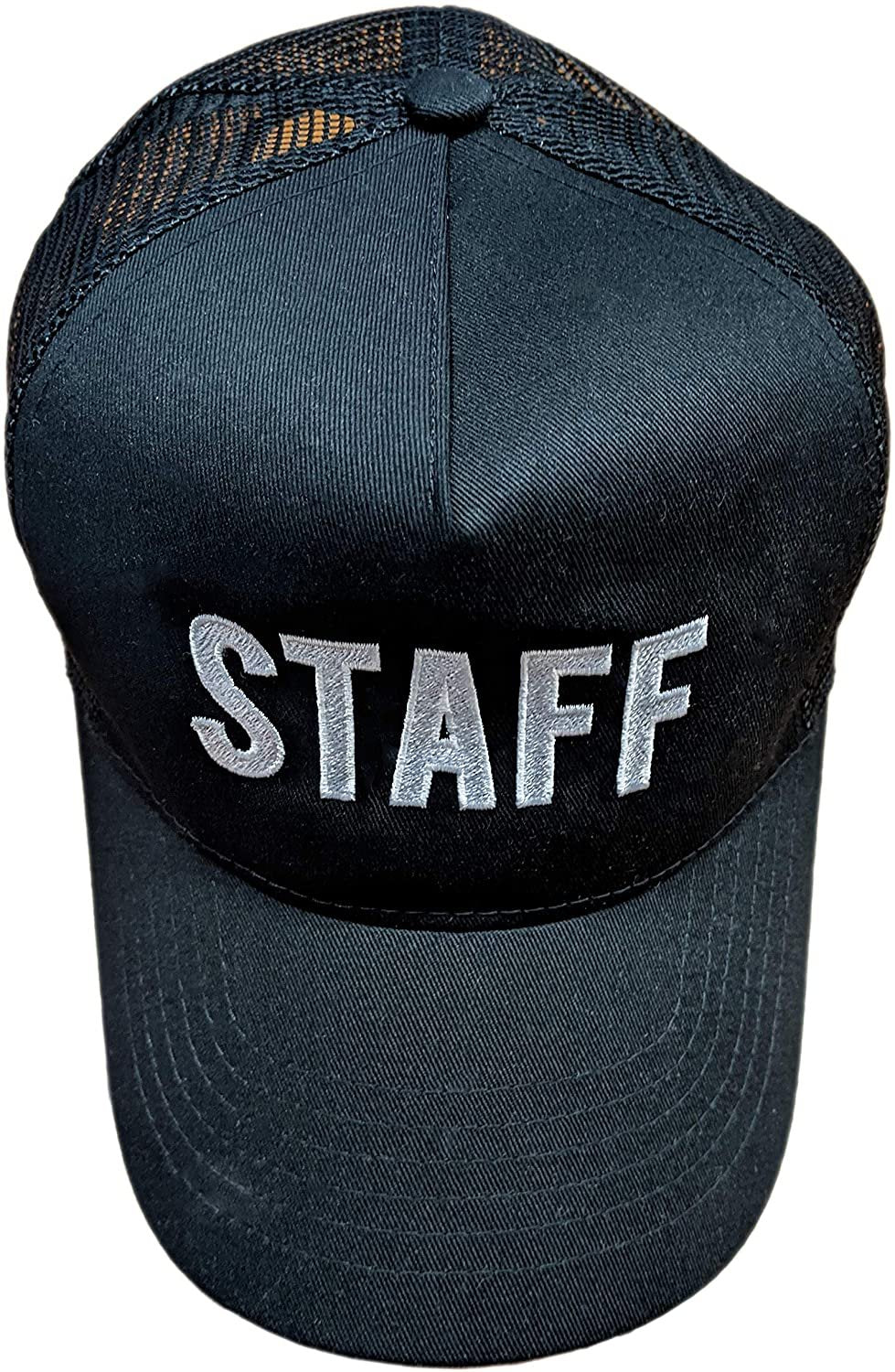 Staff Baseball Hat Embroidered Mesh Trucker Cap (Black & White)