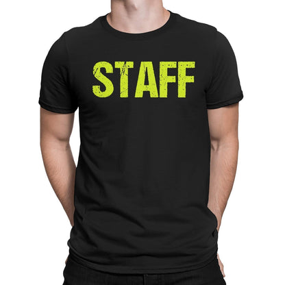 Staff T-Shirt Screen Printed Front & Back Men's Unisex Style (Black/Neon, Distressed)