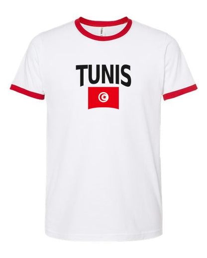 Tunisia Soccer Ringer Tee 2026 — Classic Name & Flag | NYC Factory - white_red