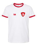 Tunisia Soccer Ringer Tee 2026 — Retro National Crest — White/Red | NYC Factory