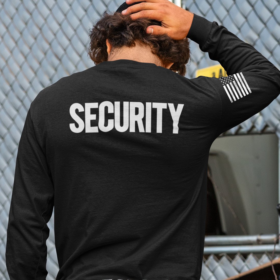 Title: Men's Security Sweatshirt Soft Fleece Crewneck (Black/White)