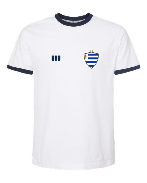 Uruguay Soccer Ringer Tee 2026 — Retro National Crest | NYC Factory