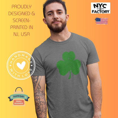 USA Screen Printed Charcoal Irish Distressed Shamrock T-Shirt St Patricks Day Mens Ireland