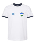 Uzbekistan Soccer Ringer Tee 2026 — Retro National Crest — White/Navy | NYC Factory