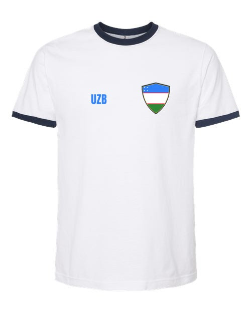 Uzbekistan Soccer Ringer Tee 2026 — Retro National Crest | NYC Factory