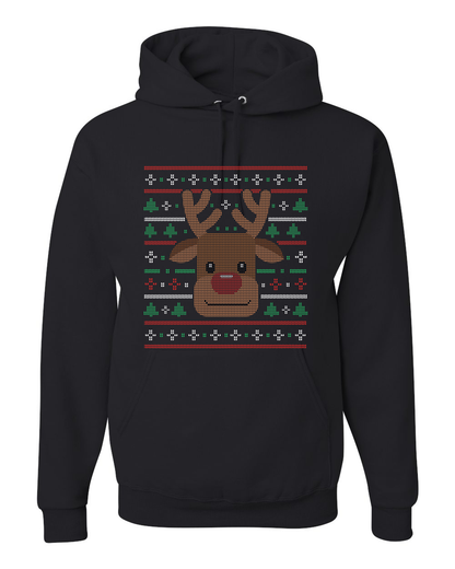 Ugly Xmas Reindeer Design Custom Hoodie Black