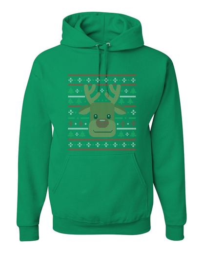 Ugly Xmas Reindeer Design Custom Hoodie Green