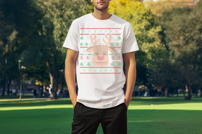 Ugly Xmas Reindeer Design Custom T-Shirt White