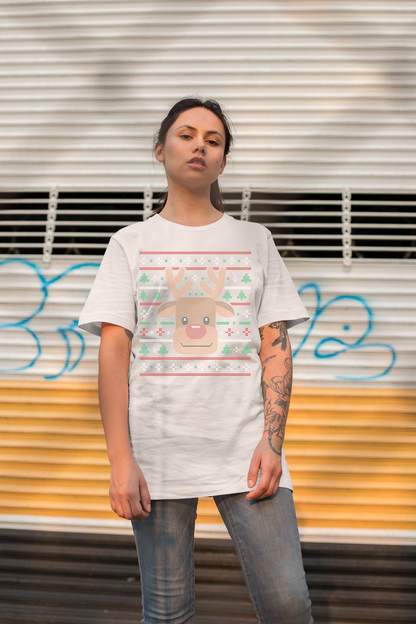 Ugly Xmas Reindeer Design Custom T-Shirt White