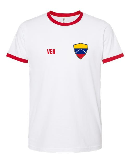 Venezuela Soccer Ringer Tee — Retro National Crest | NYC Factory