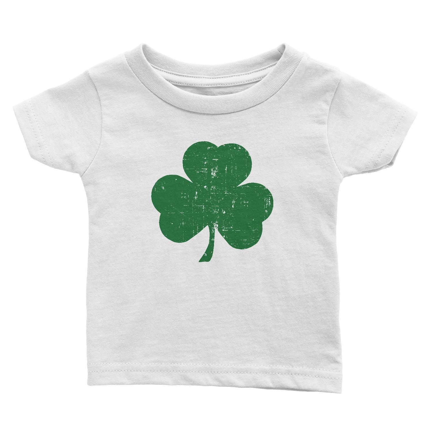 White Shamrock Baby Tee (Distressed, White/Green)