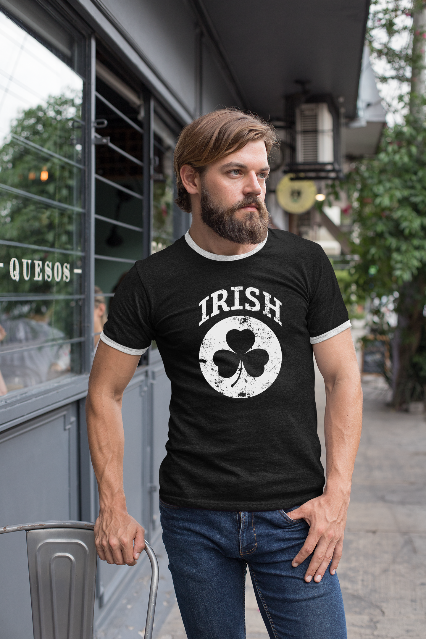 Irish Shamrock White Design Custom Mens Ringer T-Shirt Customized Tee