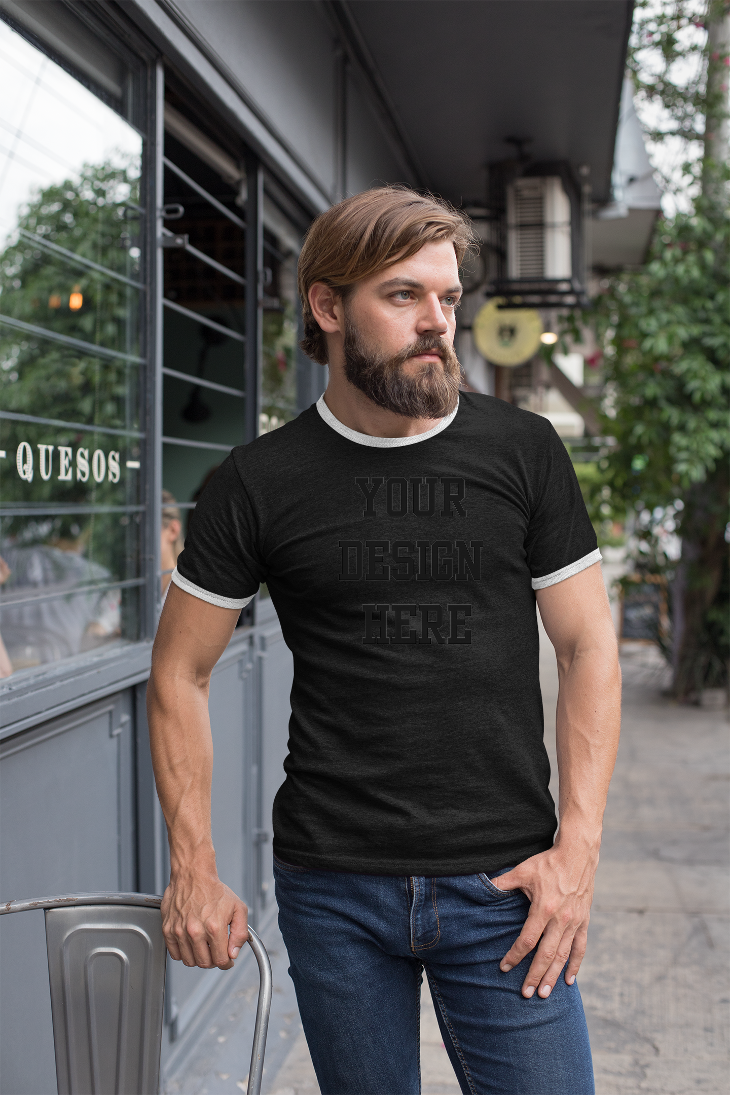 Your Design Here Custom Mens Ringer T-Shirt Customized Tee Black/White