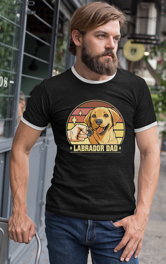 Labrador Dad Dog Father Design Custom Mens Ringer T-Shirt Customized Tee Black/White